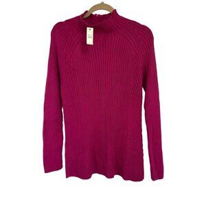 Talbots Hot Pink Ribbed Knit Sweater - Mock Neck 70% Cotton New